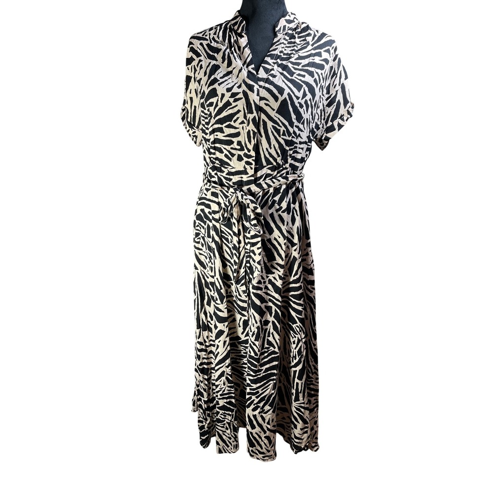 H M Zebra Print Short‎ Sleeve Midi Wrap Dress Size S witchy goth romantic boho